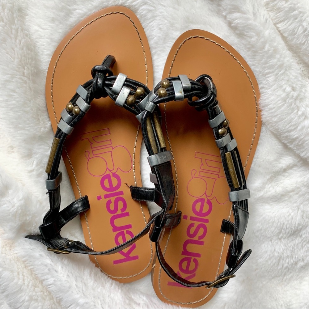 Kensie Girl Sammie Beaded Thong Sandals Black Size 7.5